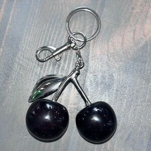 Silver and Black Sparkly Cherry Keychain/Bag Charm